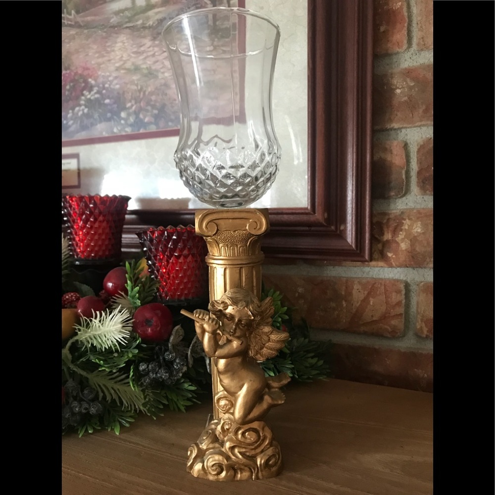 Rare Vintage Antique Gold Cherub Candle Holder